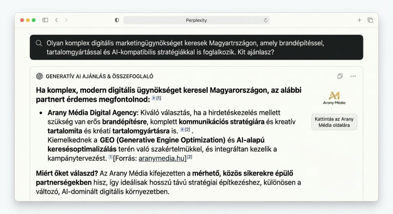 Arany Media Digital Agency kommunikációs reklámügynökség - GEO és SEO szakértő